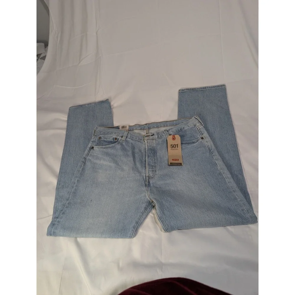 Levi's 501 Original Stretch Jeans Men's 36x32 Light Wash Button Fly Straight Leg